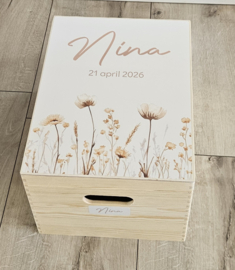 Houten herinneringskist Wildflowers beige