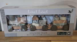 ''Label Label'' houten blokkentrein olijf (met naam)