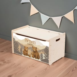 Grote houten opbergkist-zitbankje met naam Family Beer