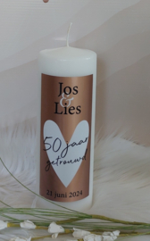 Huwelijkskaars met namen  *50 jaar getrouwd* rose goud