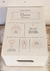 Houten herinneringskist met Geboortegegevens