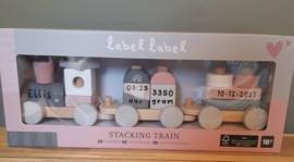 ''Label Label'' houten blokkentrein roze-grijs (met naam)