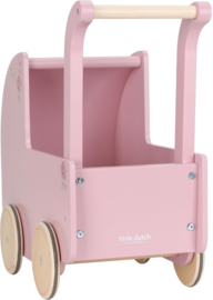 gepersonaliseerde Little Dutch houten poppenwagen roze