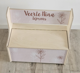 Houten zitbankje met rugleuning  Flower Pink