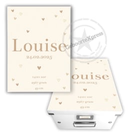 Bewaardoos met naam Hartjes beige