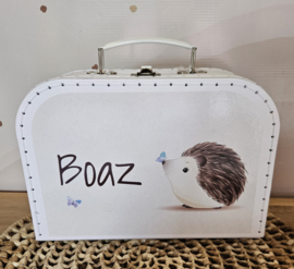 Koffertje met naam Egeltje en vlinder - beige