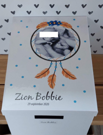 Bewaardoos met foto dreamcatcher - blauw