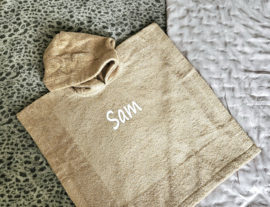 ''Funnies'' badstof badponcho  L - sand (met naam)