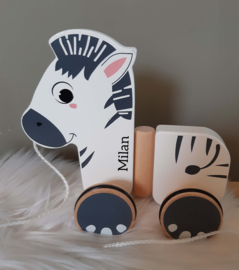 Houten zwenk trekzebra (met naam)