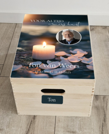 Houten herinneringskist ter nagedachtenis Kaars