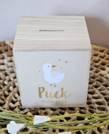 houten spaarpot met naam gans