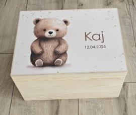 Houten herinneringskist met naam Schattig beertje