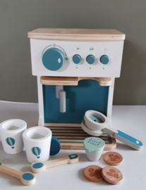 ''Label Label'' houten espresso machine blauw (met naam)