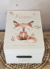 Houten herinneringskist met naam Schattig vosje
