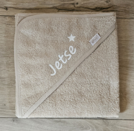 Badcape / omslagdoek met naam 'beige' diverse afbeeldingen