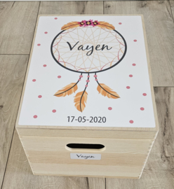 Houten herinneringskist met naam Dreamcatcher -girl