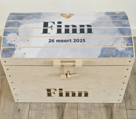 Naturel houten speelgoedkist met naam 'Watercolor'