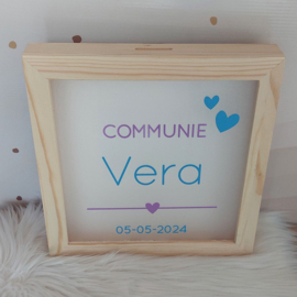 houten/ plexiglas spaarpot ''Communie'' diverse kleuren