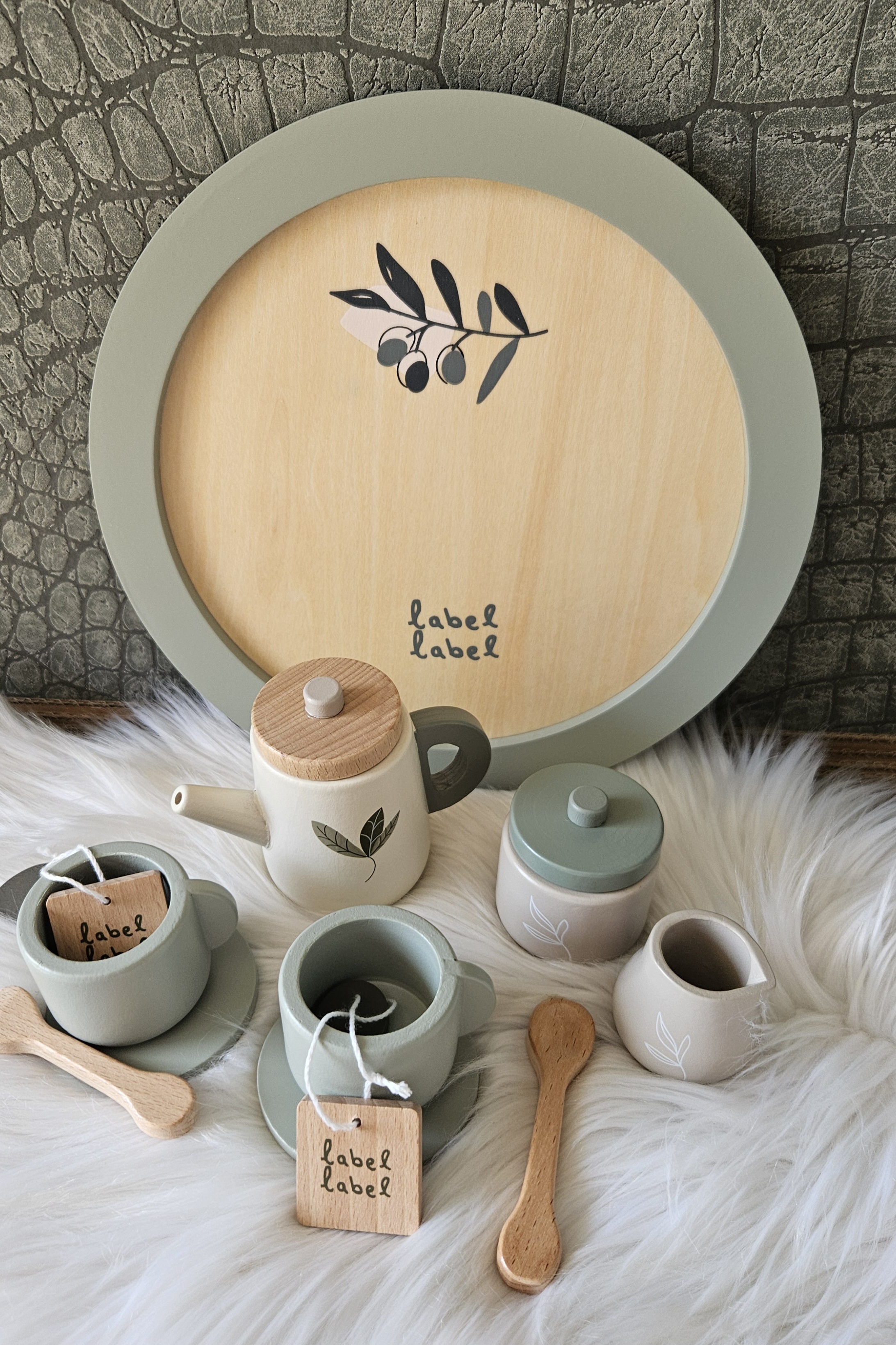 Label Label theeservies Olijf met naam