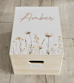 Houten herinneringskist Wildflowers beige