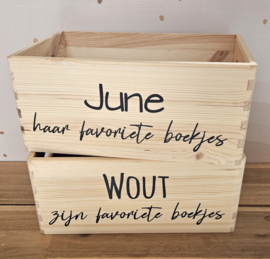Houten kistje 'favoriete boekjes' met naam