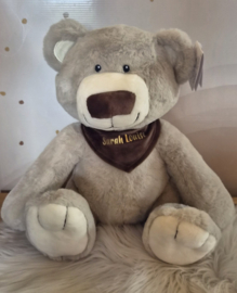Knuffel beer Melle grijs met bandana (met naam)