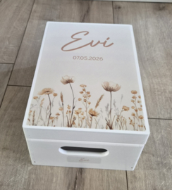 Houten herinneringskist Wildflowers beige