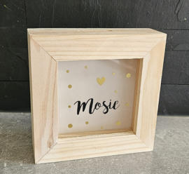 houten/ plexiglas spaarpot met naam 'dots'