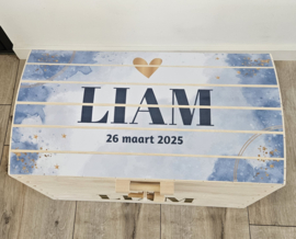Naturel houten speelgoedkist met naam 'Watercolor'