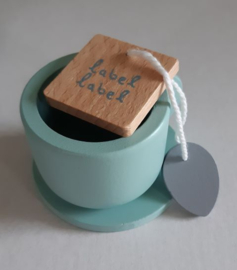 ''Label Label'' theeservies mint-blauw  (met naam)