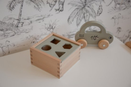 Label Label houten auto met handvat olijf met naam