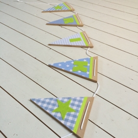 Houten naamslinger jongen lime en blauw