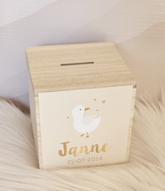 houten spaarpot met naam gans