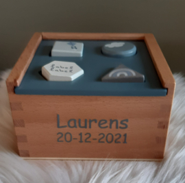 "Label Label'' houten vormen sorteerdoos blauw (met naam)