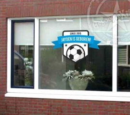 Geboorte Raamsticker voetbal - blauw/zwart