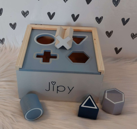 Jipy' houten vormen sorteerdoos blauw (met naam)