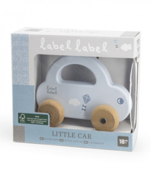 ''Label Label'' houten auto met handvat blauw (met naam)