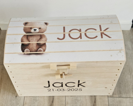 Houten speelgoedkist met naam Schattig Beertje