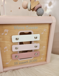 ''Label Label'' houten activiteitenkubus Roze (met naam)