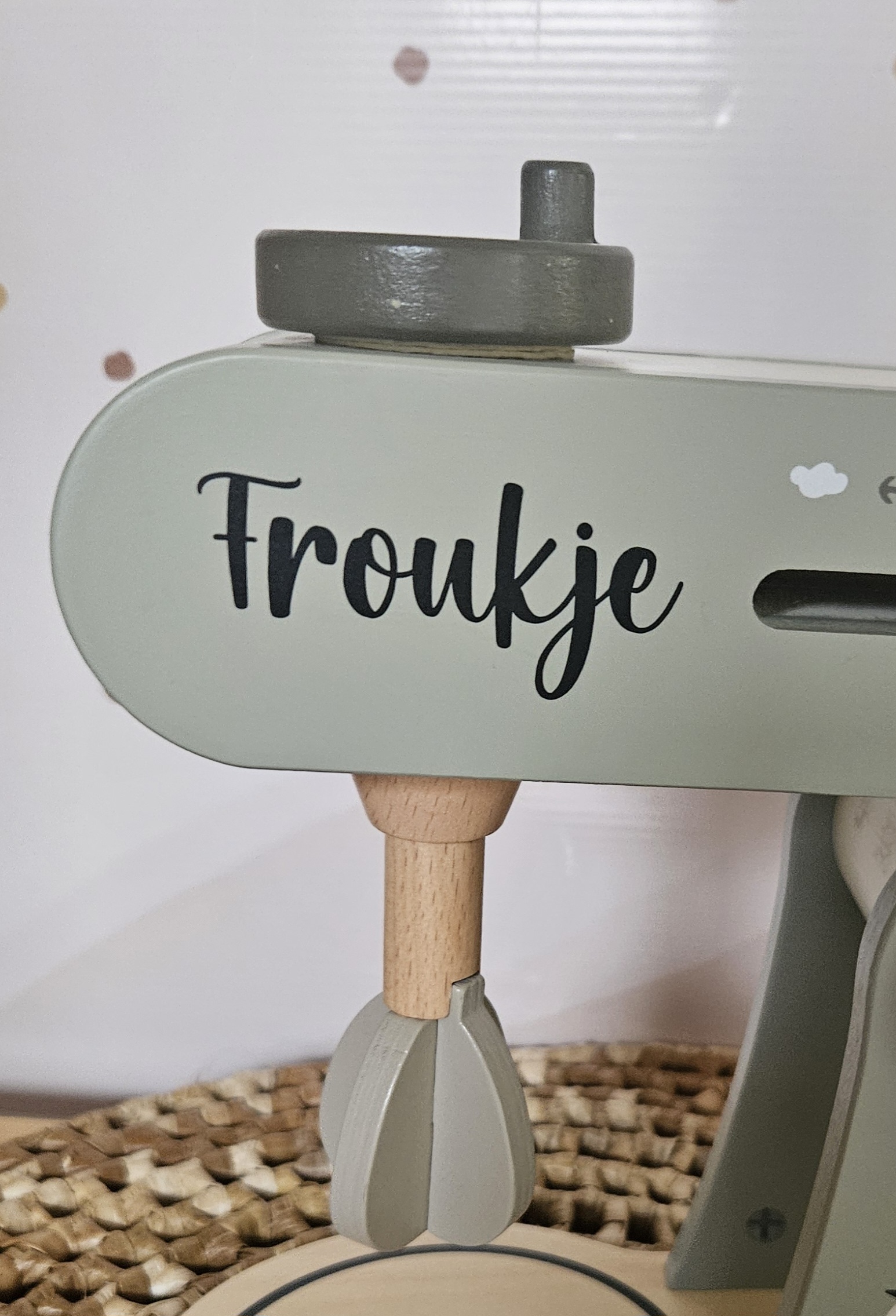 Label Label houten mixer Olijf met naam
