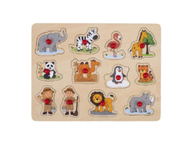 Houten knoppuzzel dierentuin(met naam)