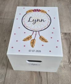 Houten herinneringskist met naam Dreamcatcher -girl