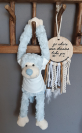 Knuffel slingeraapje 45 cm blauw (met naam)