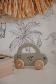Label Label houten auto met handvat olijf met naam