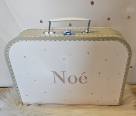 Koffertje met naam Hartjes beige