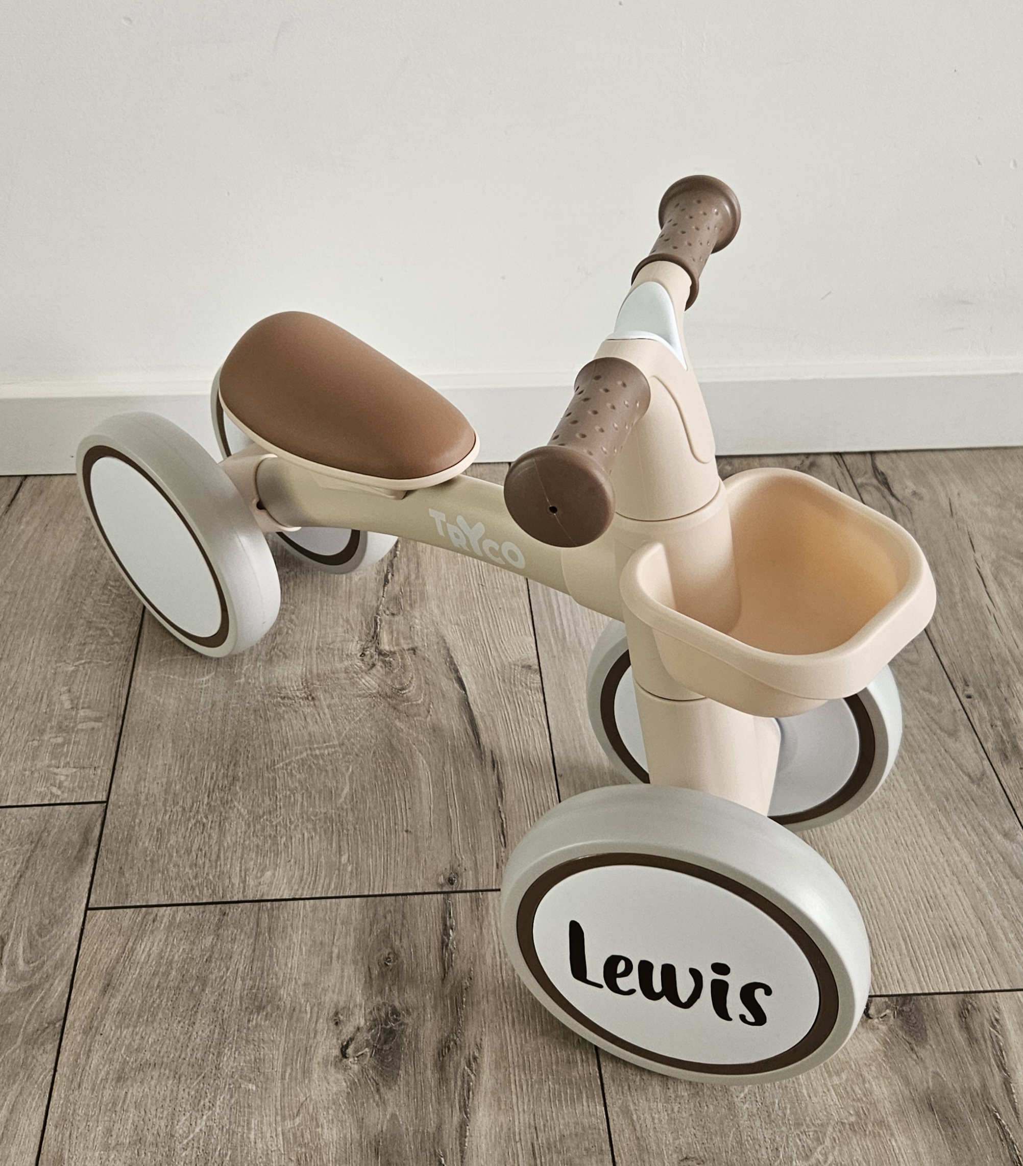 Tryco loopfiets Luna Beige met naam
