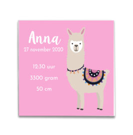 Geboortetegeltje met Alpaca roze