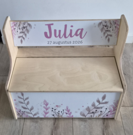 Houten zitbankje met rugleuning  Leaves Pink
