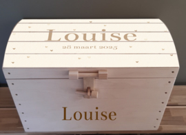 Naturel houten speelgoedkist met naam 'Hartjes beige'