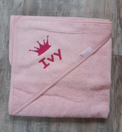 Badcape/ omslagdoek met naam 'zacht roze' diverse afbeeldingen